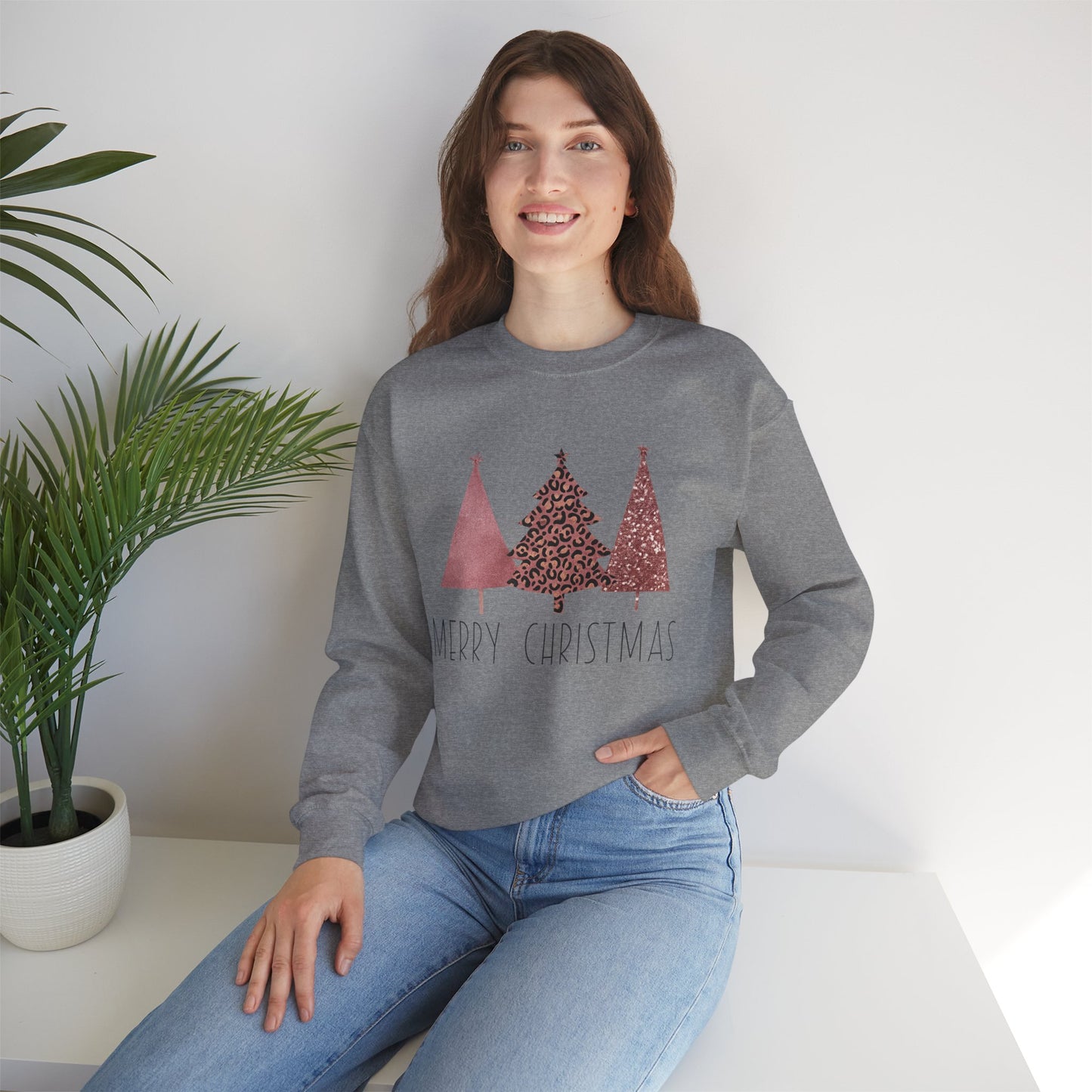 Merry Christmas Shimmer Trees Women's Crewneck Sweatshirt Christmas Gift