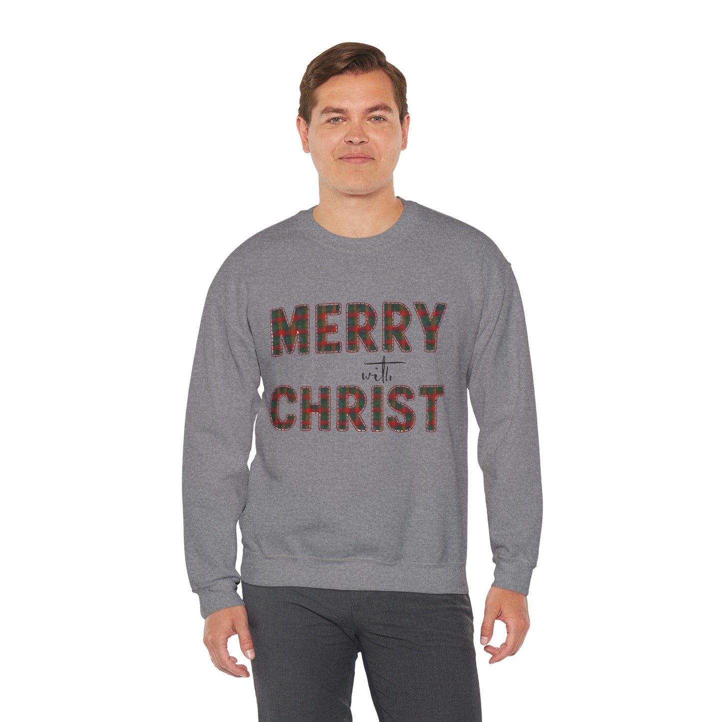 Merry with Christ Plaid Print Unisex Crewneck Sweatshirt Christmas Gift