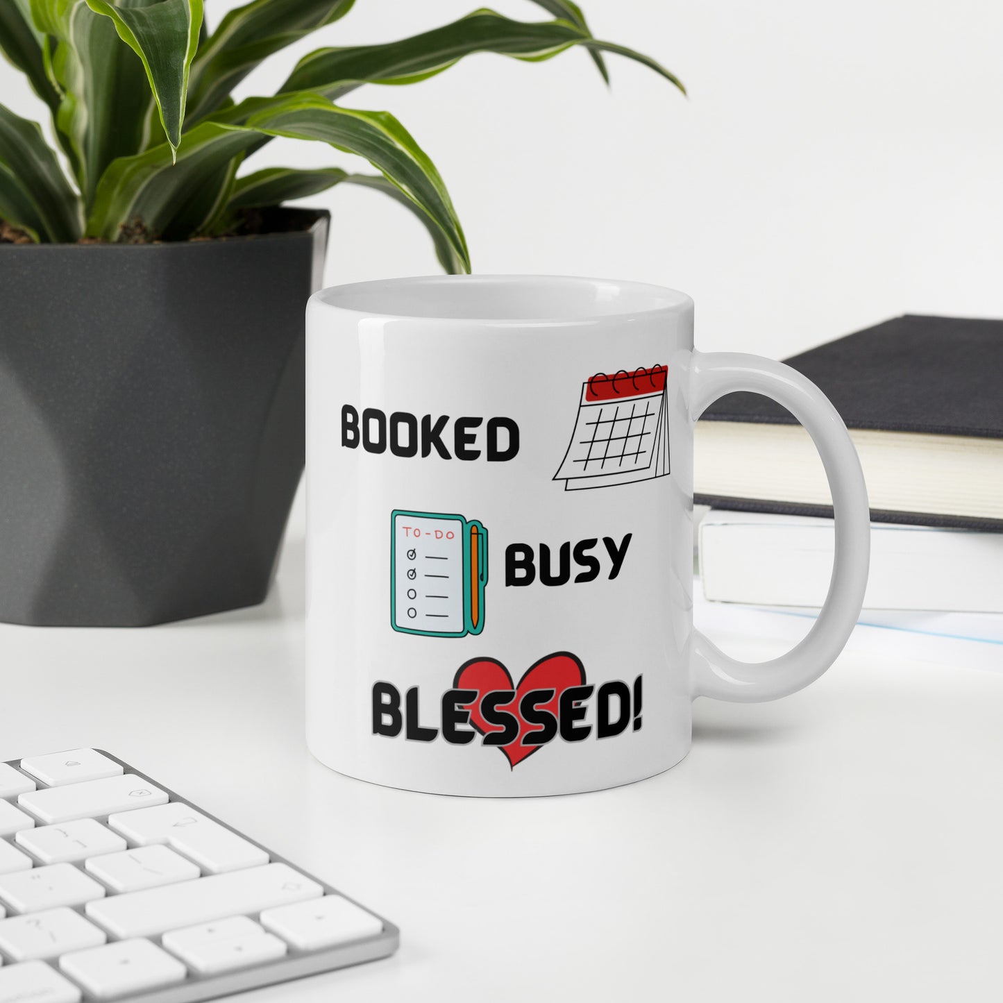 Booked, Busy, Blessed Christian Humor Coffee Mug Gift - 11oz in White