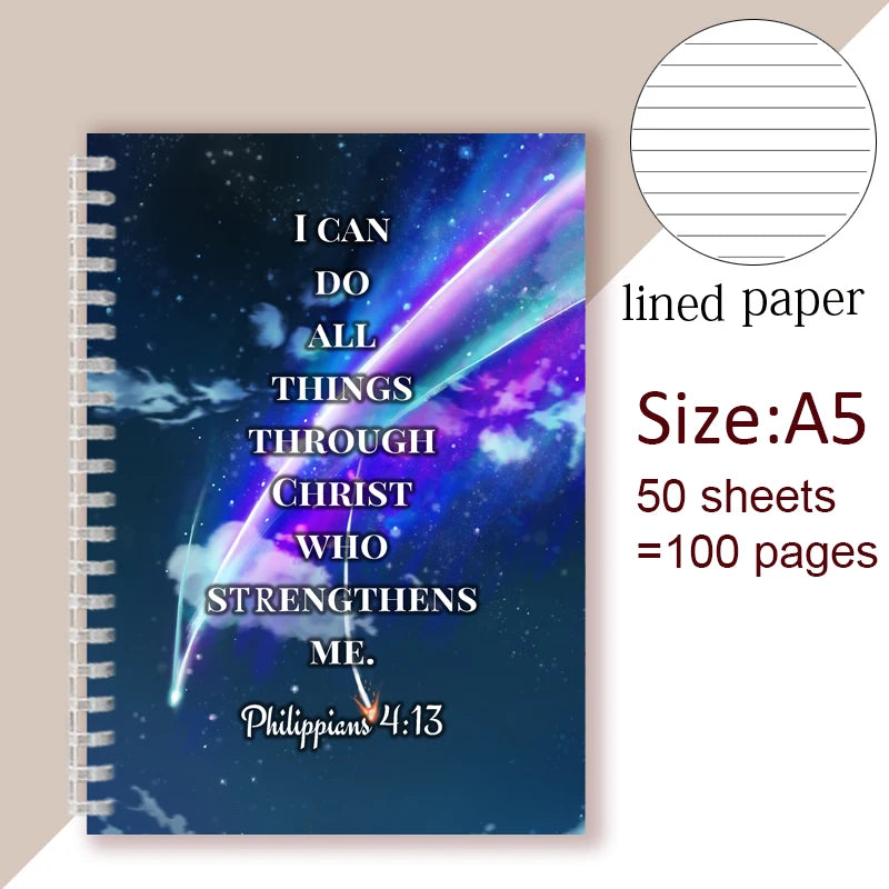 Christian Bible Verse Spiral Journal/Notebook Gift - Proverbs 4:13 I Can Do All Things Through Christ