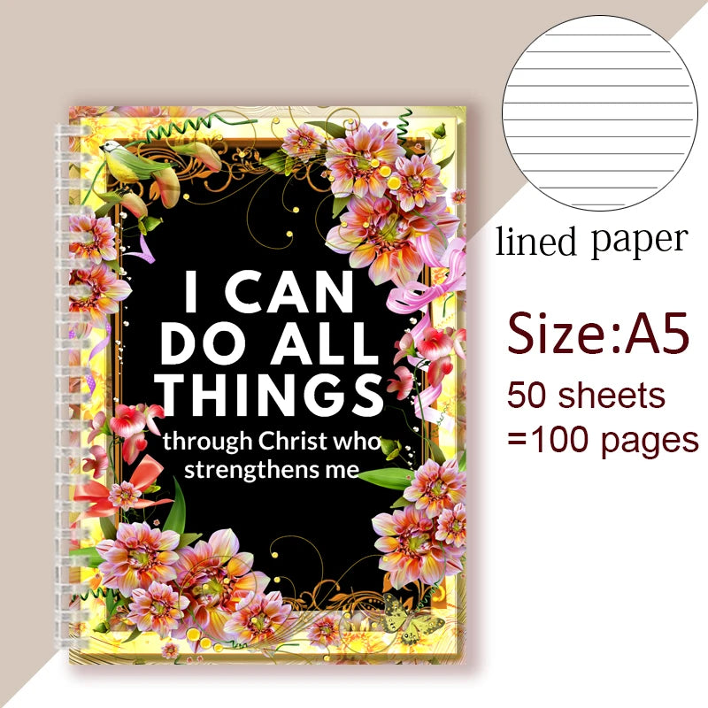 Christian Bible Verse Spiral Journal/Notebook Gift - Proverbs 4:13 I Can Do All Things Through Christ