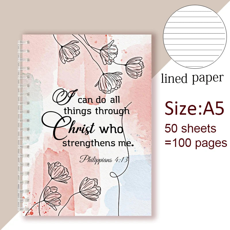 Christian Bible Verse Spiral Journal/Notebook Gift - Proverbs 4:13 I Can Do All Things Through Christ