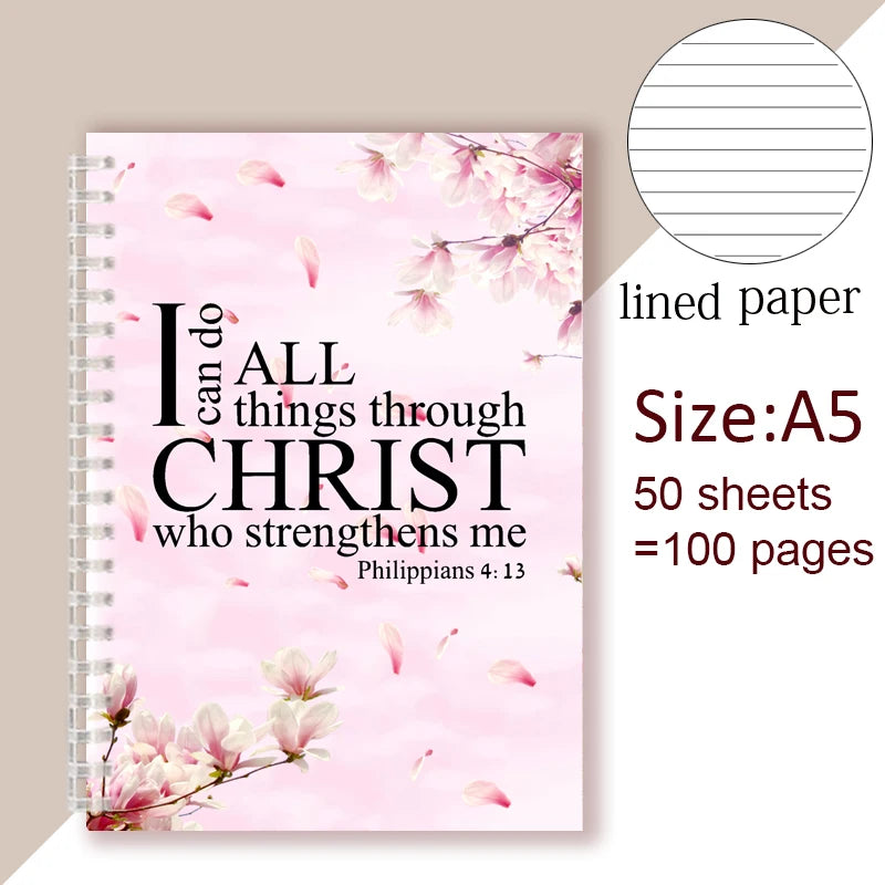Christian Bible Verse Spiral Journal/Notebook Gift - Proverbs 4:13 I Can Do All Things Through Christ