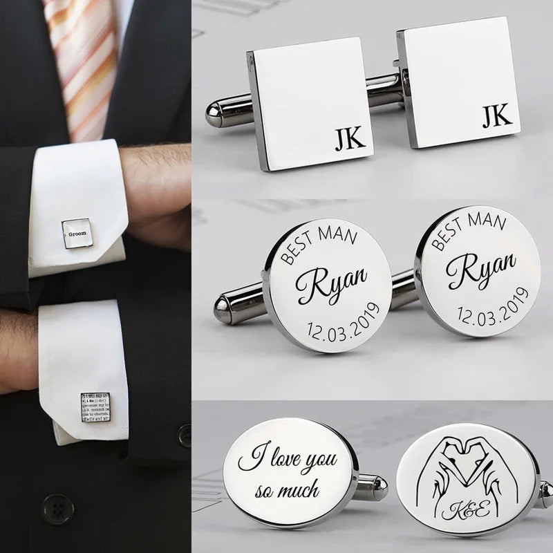 Personalized Custom Button Cufflinks Accessory Gifts - Multiple Shapes