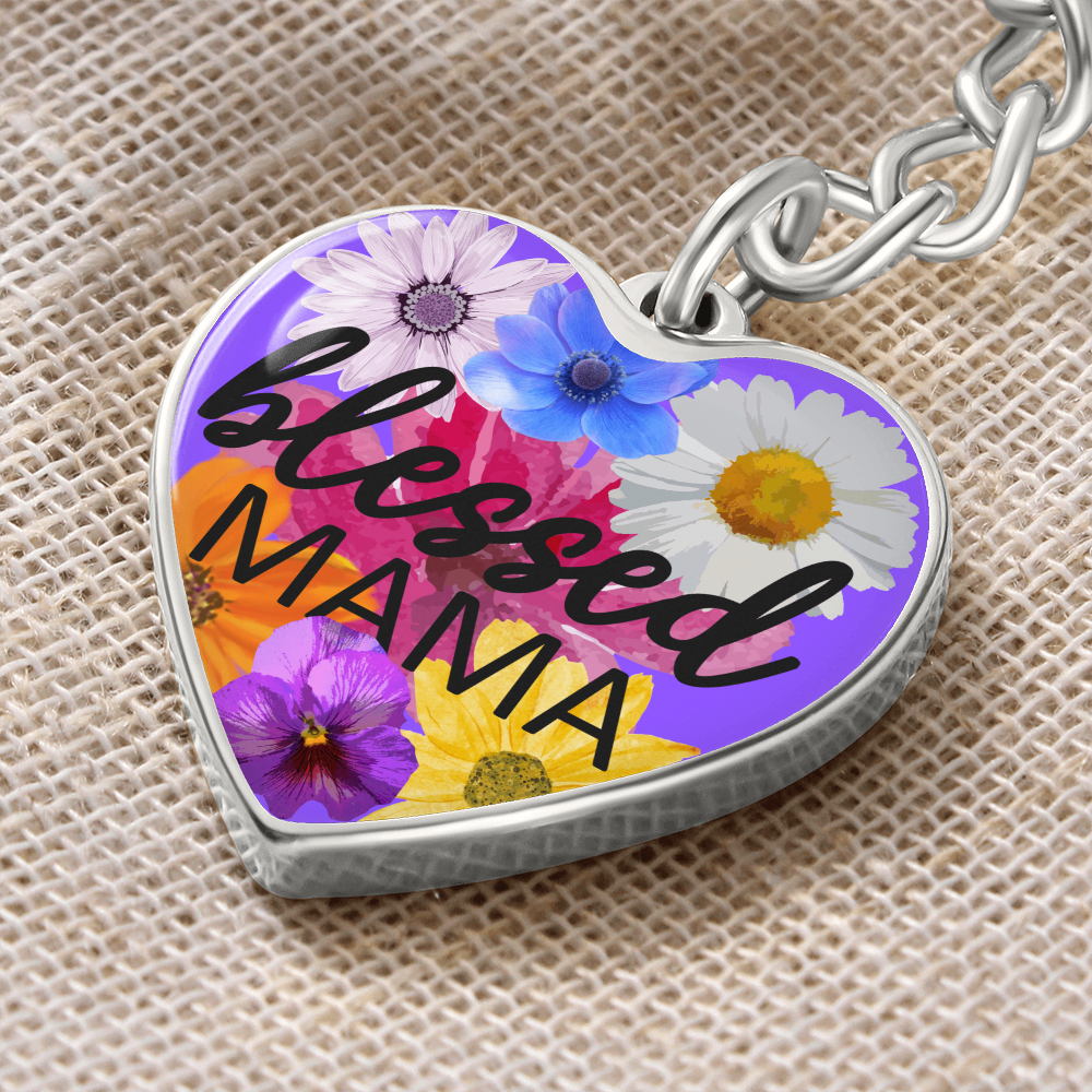 Personalized Engraved Blessed Mama Heart Pendant Mother's Christian Keychain Gift