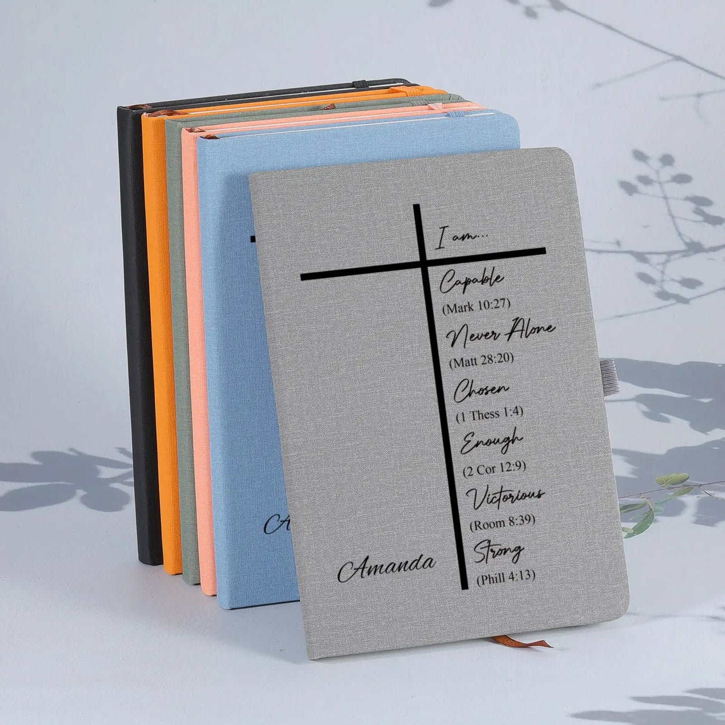Personalized Name "I Am..." Cross Bible Verse Quotes Christian Hardbound Journal Gift