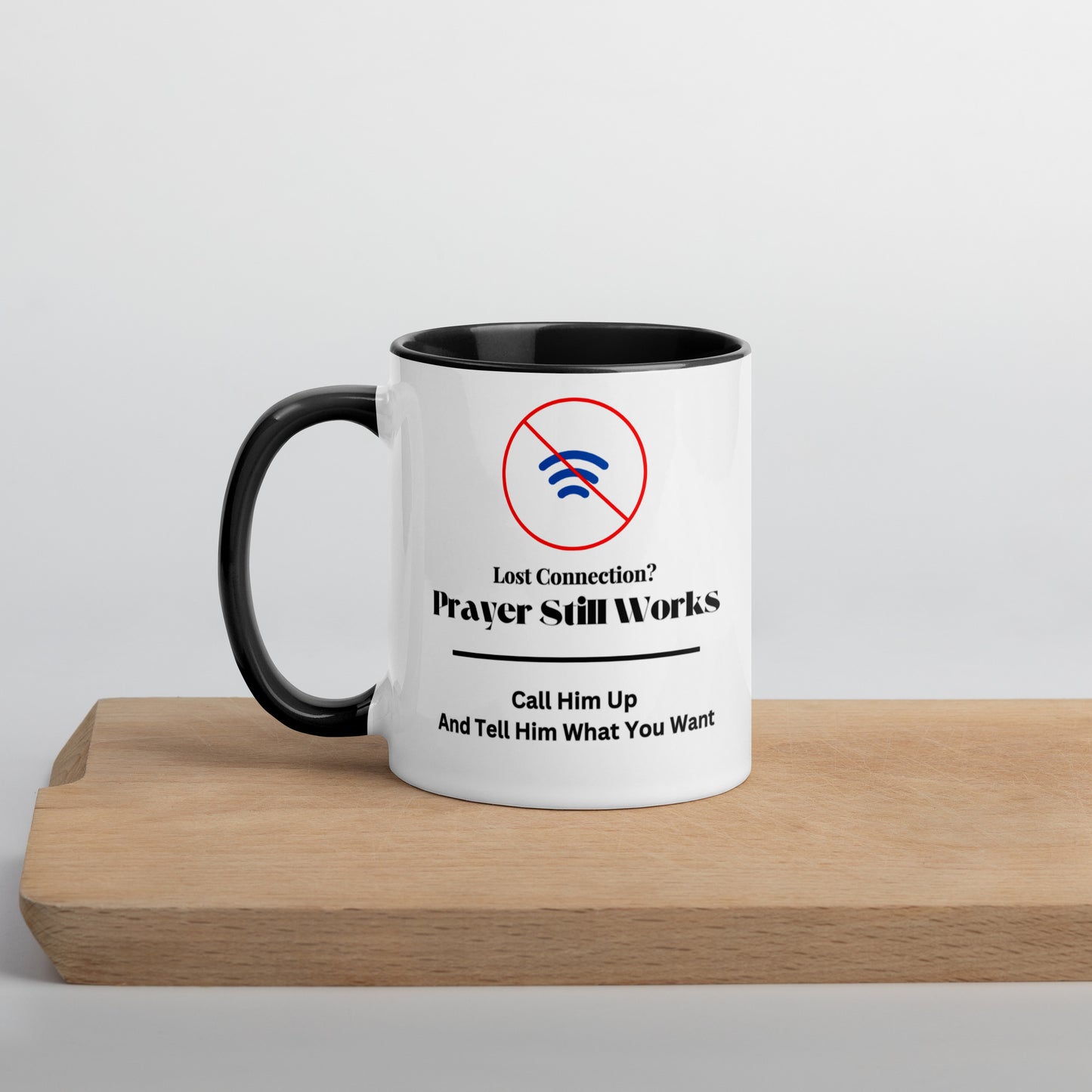 Prayer Connection Christian Humor Coffee Mug Gift - 11oz in White - Black Accent