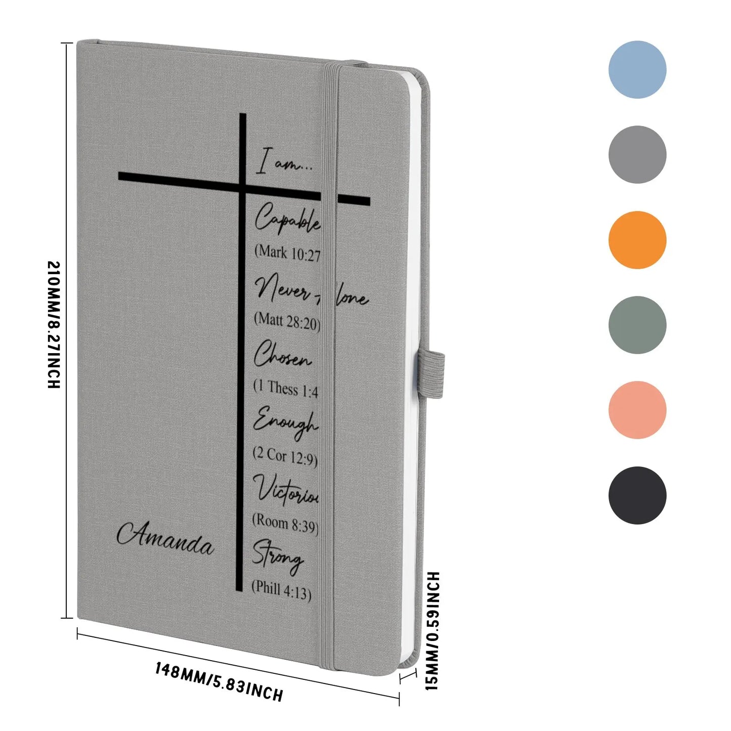 Personalized Name "I Am..." Cross Bible Verse Quotes Christian Hardbound Journal Gift
