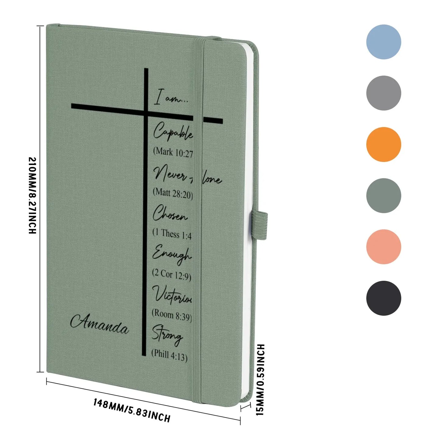 Personalized Name "I Am..." Cross Bible Verse Quotes Christian Hardbound Journal Gift