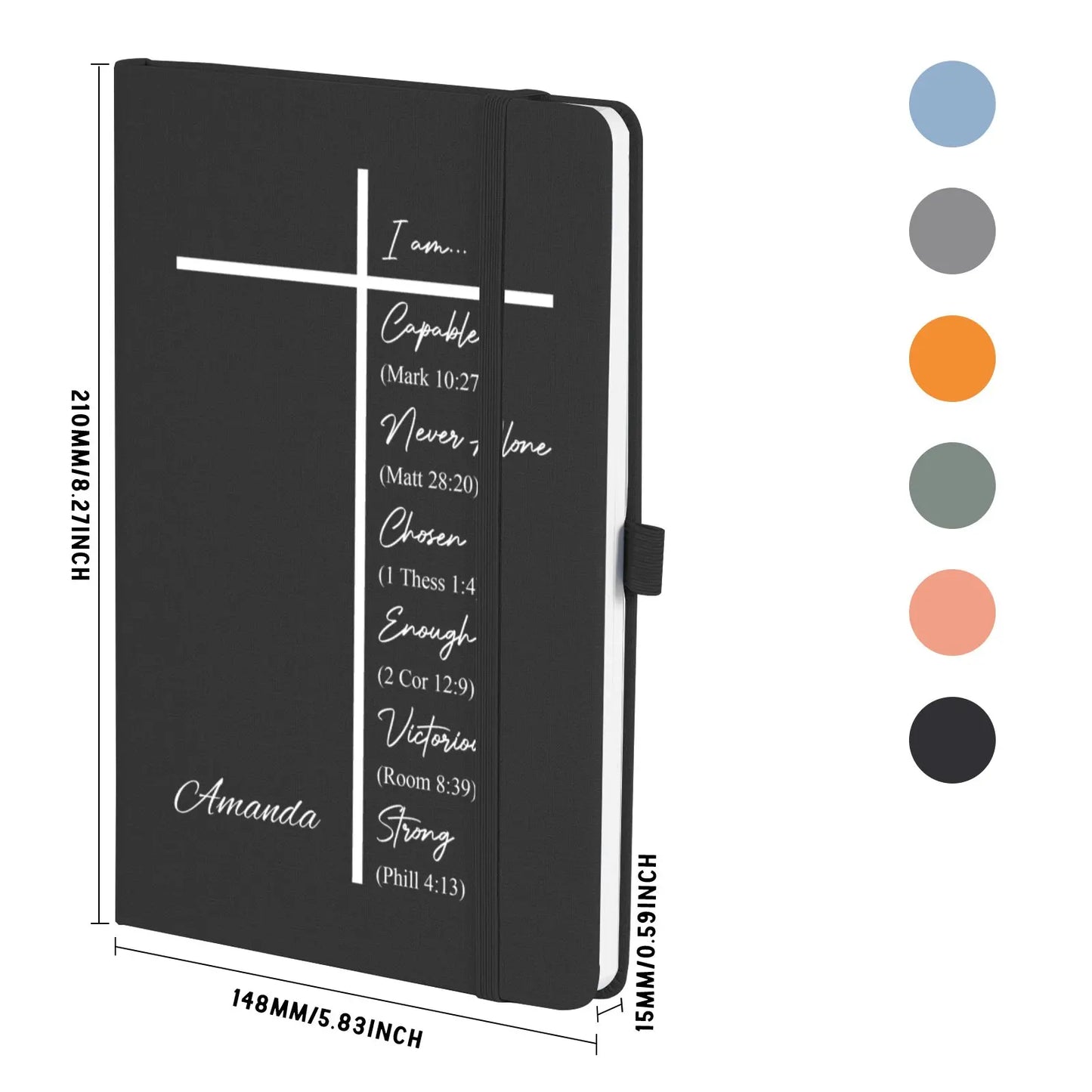Personalized Name "I Am..." Cross Bible Verse Quotes Christian Hardbound Journal Gift