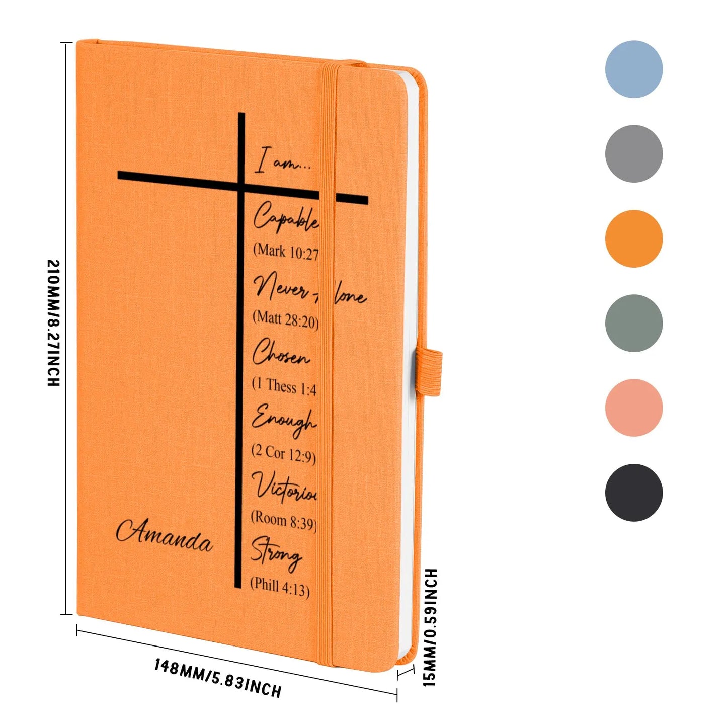 Personalized Name "I Am..." Cross Bible Verse Quotes Christian Hardbound Journal Gift