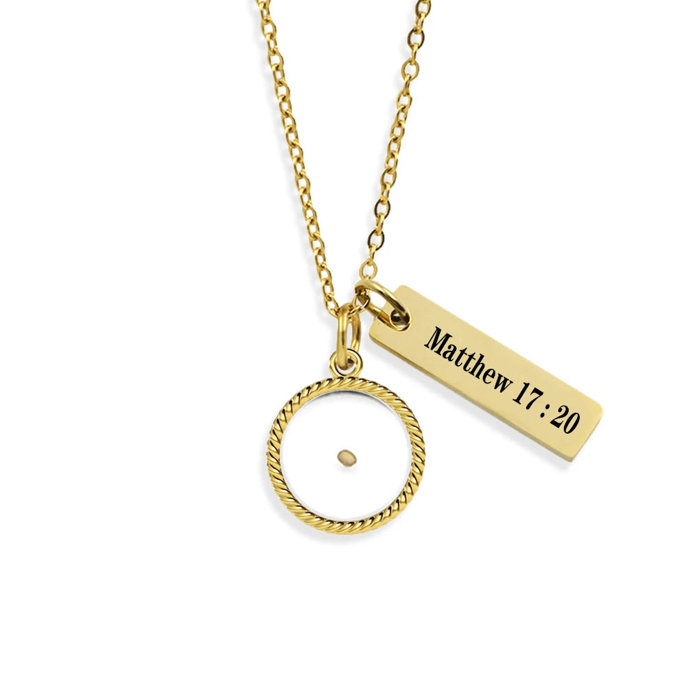 Mustard Seed Matthew 17:20 Pendant Christian Bible Verse Necklace Gift - Faith As Small As A Mustard Seed