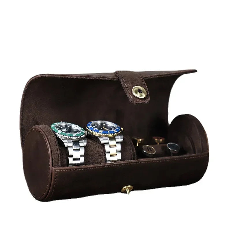 Personalized Engraved Name Premium Leather Roll Style Cufflink & Watch Traveling Case Gift