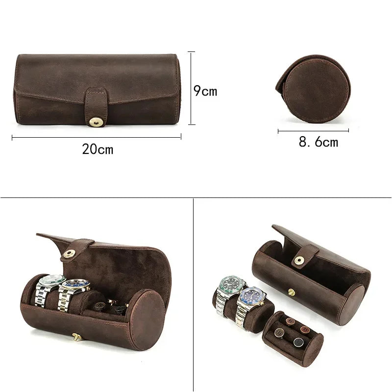 Personalized Engraved Name Premium Leather Roll Style Cufflink & Watch Traveling Case Gift