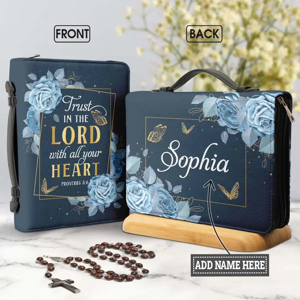 Personalized Name Bible Verse Bible Cover Carrying Case/Bag Gift - Proverbs 3:5 Trust in the Lord/Multiple Designs