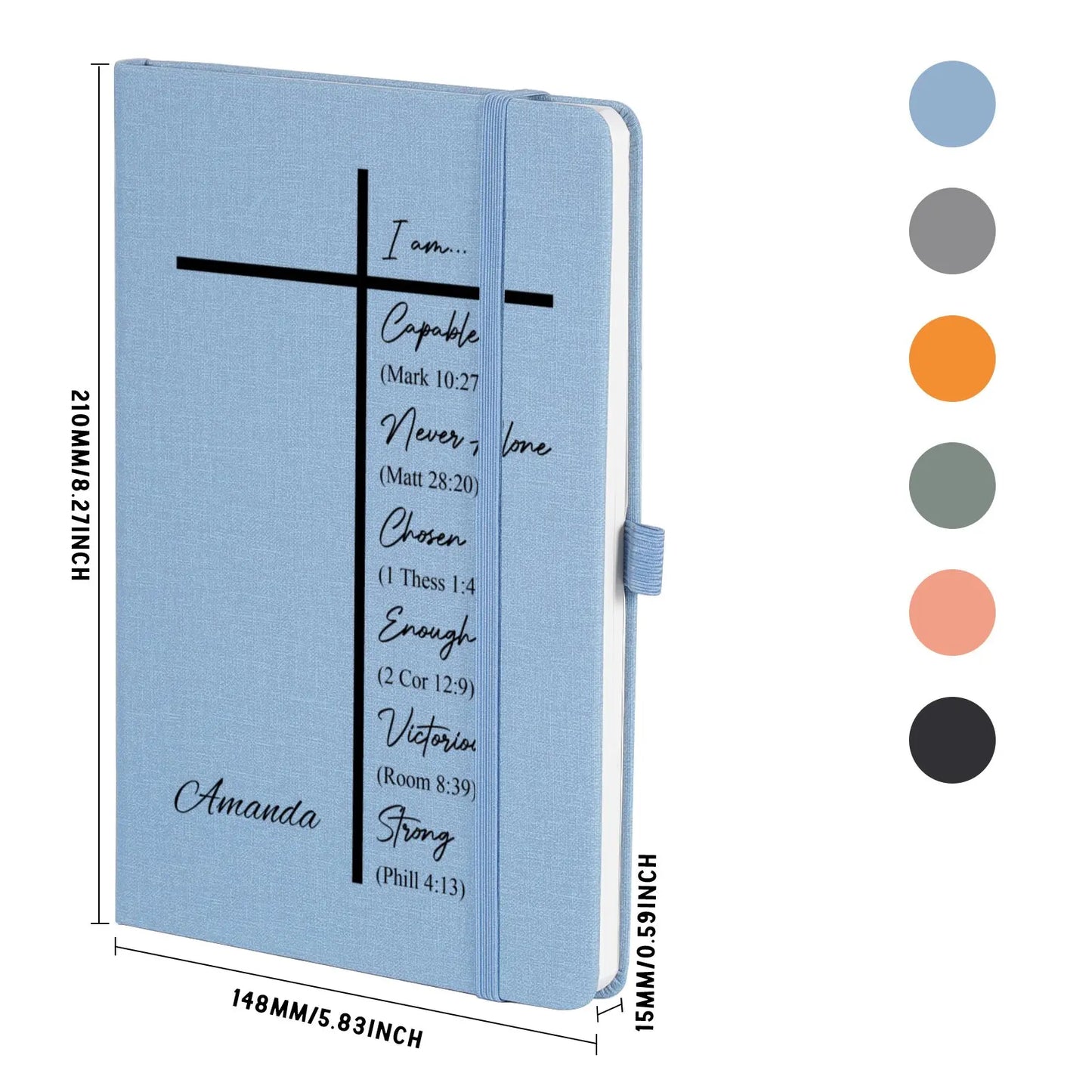 Personalized Name "I Am..." Cross Bible Verse Quotes Christian Hardbound Journal Gift