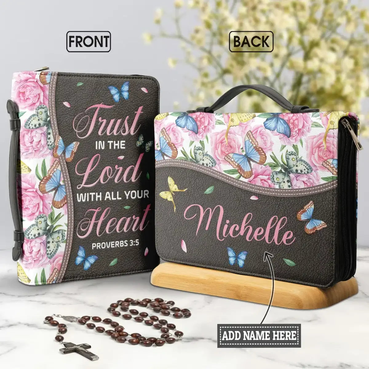 Personalized Name Bible Verse Bible Cover Carrying Case/Bag Gift - Proverbs 3:5 Trust in the Lord/Multiple Designs