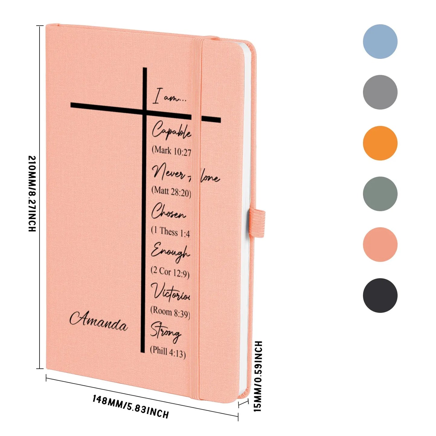 Personalized Name "I Am..." Cross Bible Verse Quotes Christian Hardbound Journal Gift