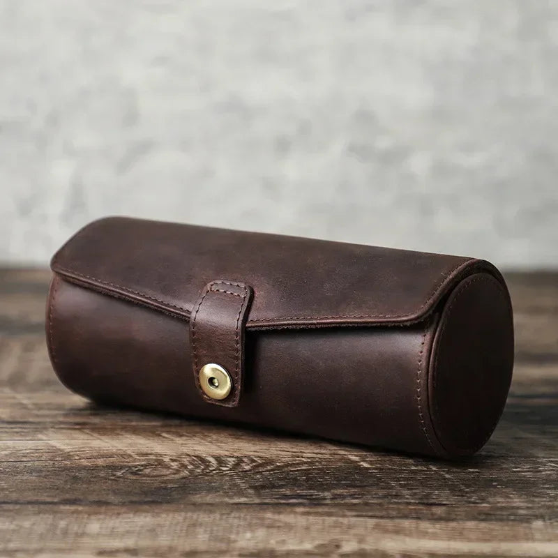 Personalized Engraved Name Premium Leather Roll Style Cufflink & Watch Traveling Case Gift