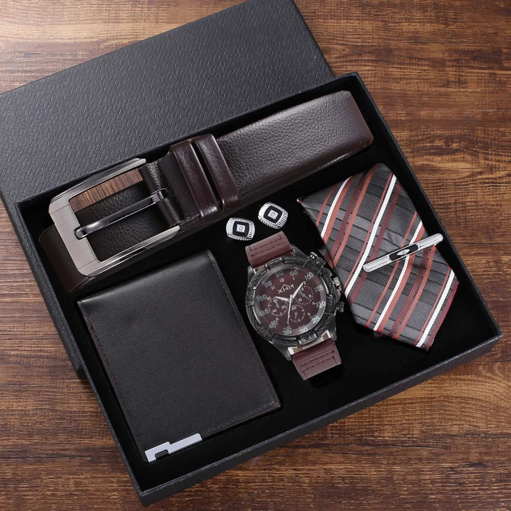 Luxury Men's Accessory Gift Set - Watch, Wallet, Belt, Cufflinks, Tie & Tie Clip