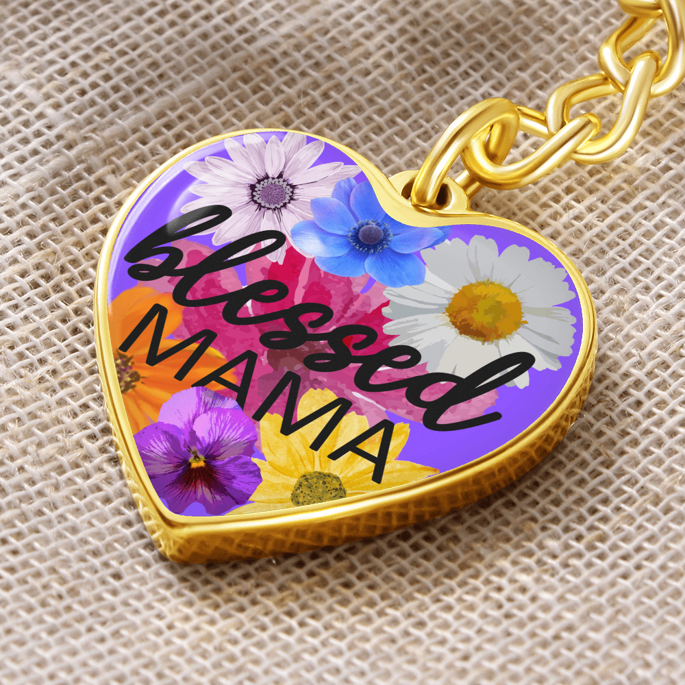 Personalized Engraved Blessed Mama Heart Pendant Mother's Christian Keychain Gift