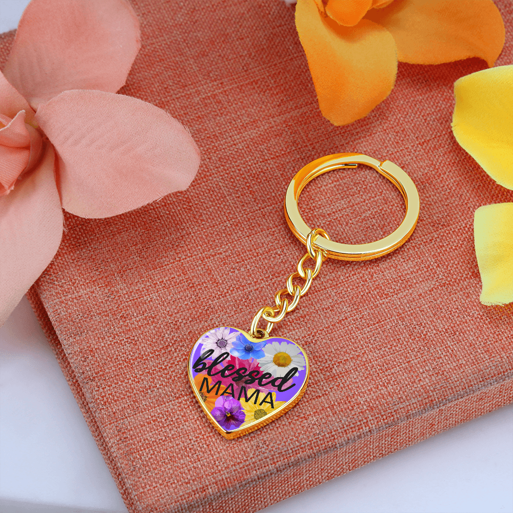 Personalized Engraved Blessed Mama Heart Pendant Mother's Christian Keychain Gift