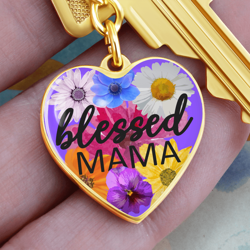 Personalized Engraved Blessed Mama Heart Pendant Mother's Christian Keychain Gift