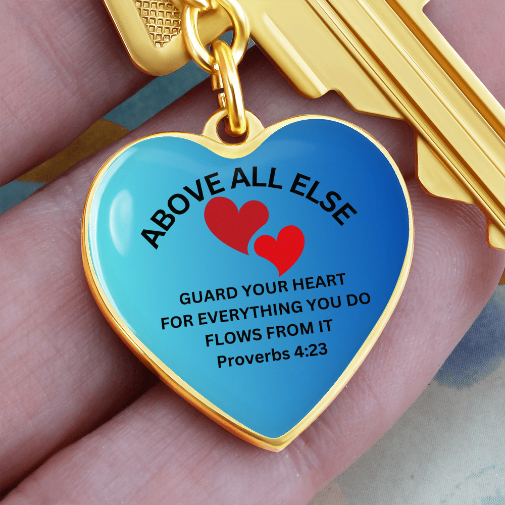 Personalized Engraved Bible Verse Heart Pendant Christian Keychain Gift - Above All Else Proverbs 4:23