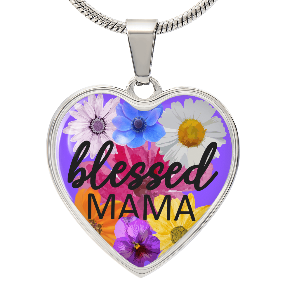 Personalized Engraved Blessed Mama Heart Pendant Mother's Christian Necklace Gift