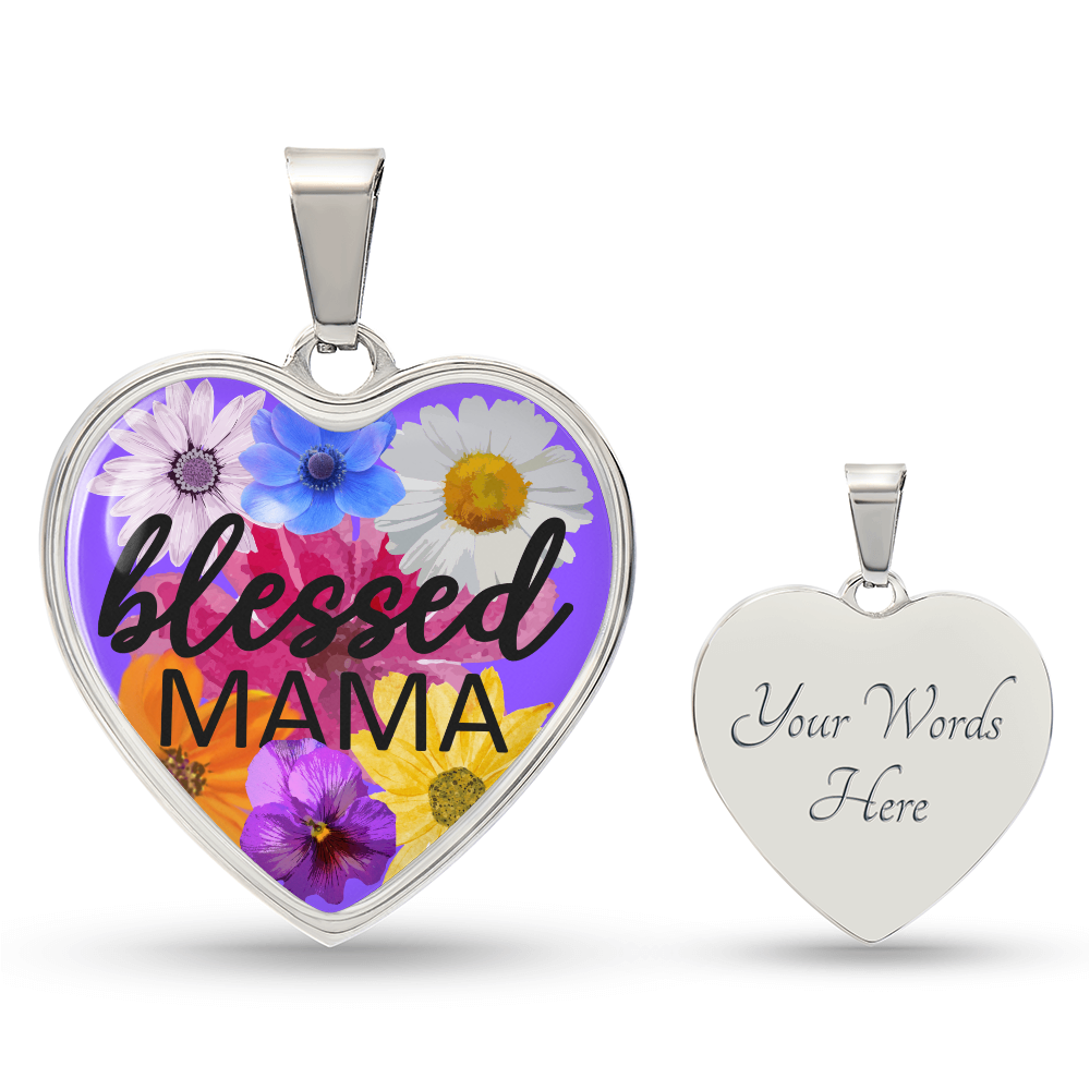 Personalized Engraved Blessed Mama Heart Pendant Mother's Christian Necklace Gift