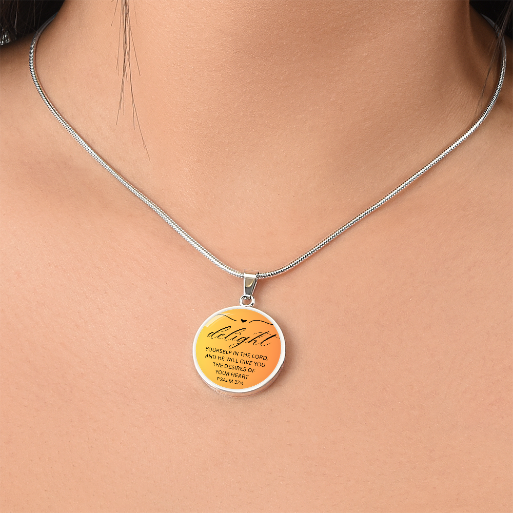Personalized Engraved Bible Verse Circle Pendant Christian Necklace Gift - Delight Yourself in the Lord Psalm 37:4