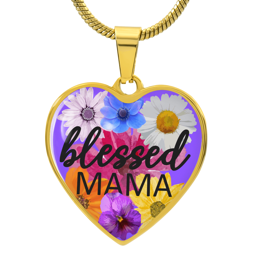 Personalized Engraved Blessed Mama Heart Pendant Mother's Christian Necklace Gift