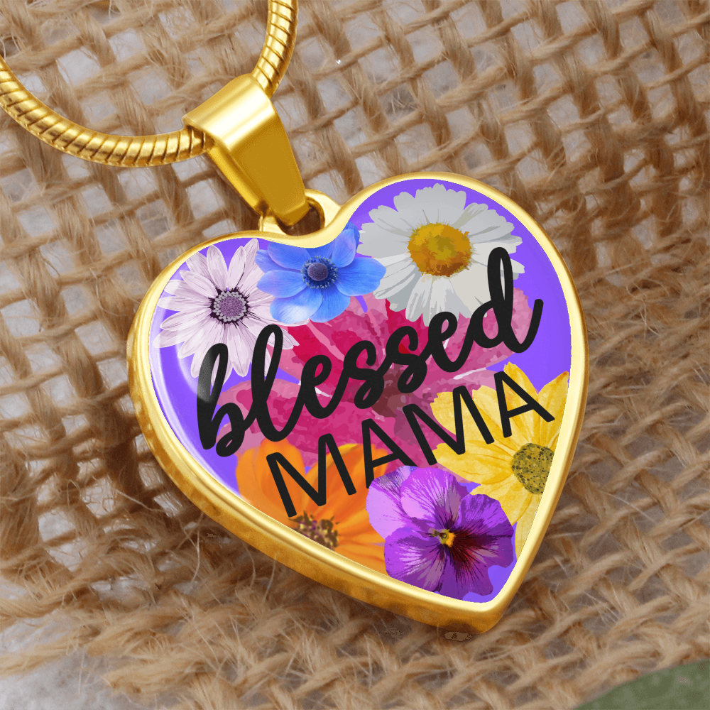 Personalized Engraved Blessed Mama Heart Pendant Mother's Christian Necklace Gift