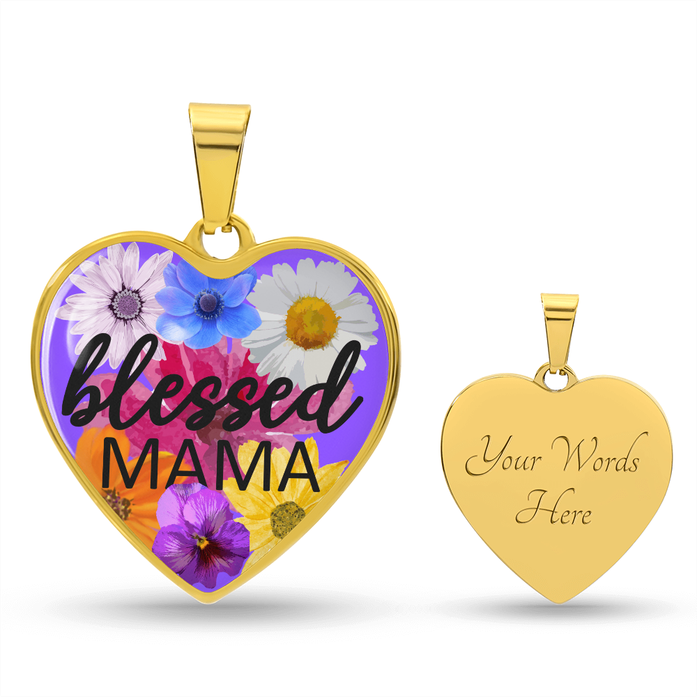 Personalized Engraved Blessed Mama Heart Pendant Mother's Christian Necklace Gift