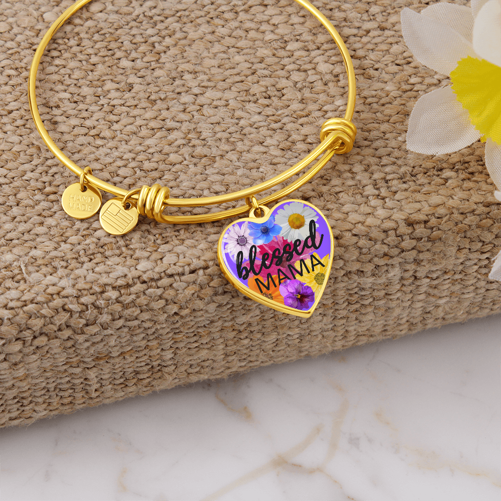 Personalized Engraved Blessed Mama Heart Pendant Mother's Christian Bracelet Gift