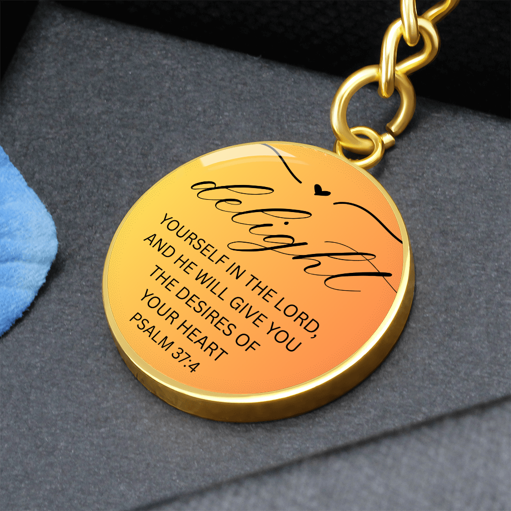 Personalized Engraved Bible Verse Circle Pendant Christian Keychain Gift - Delight Yourself in the Lord Psalm 37:4