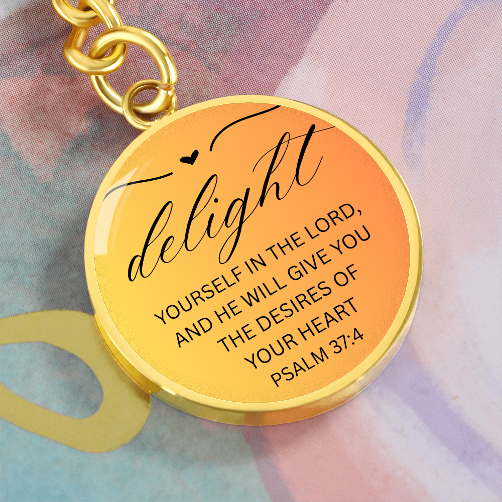 Personalized Engraved Bible Verse Circle Pendant Christian Keychain Gift - Delight Yourself in the Lord Psalm 37:4