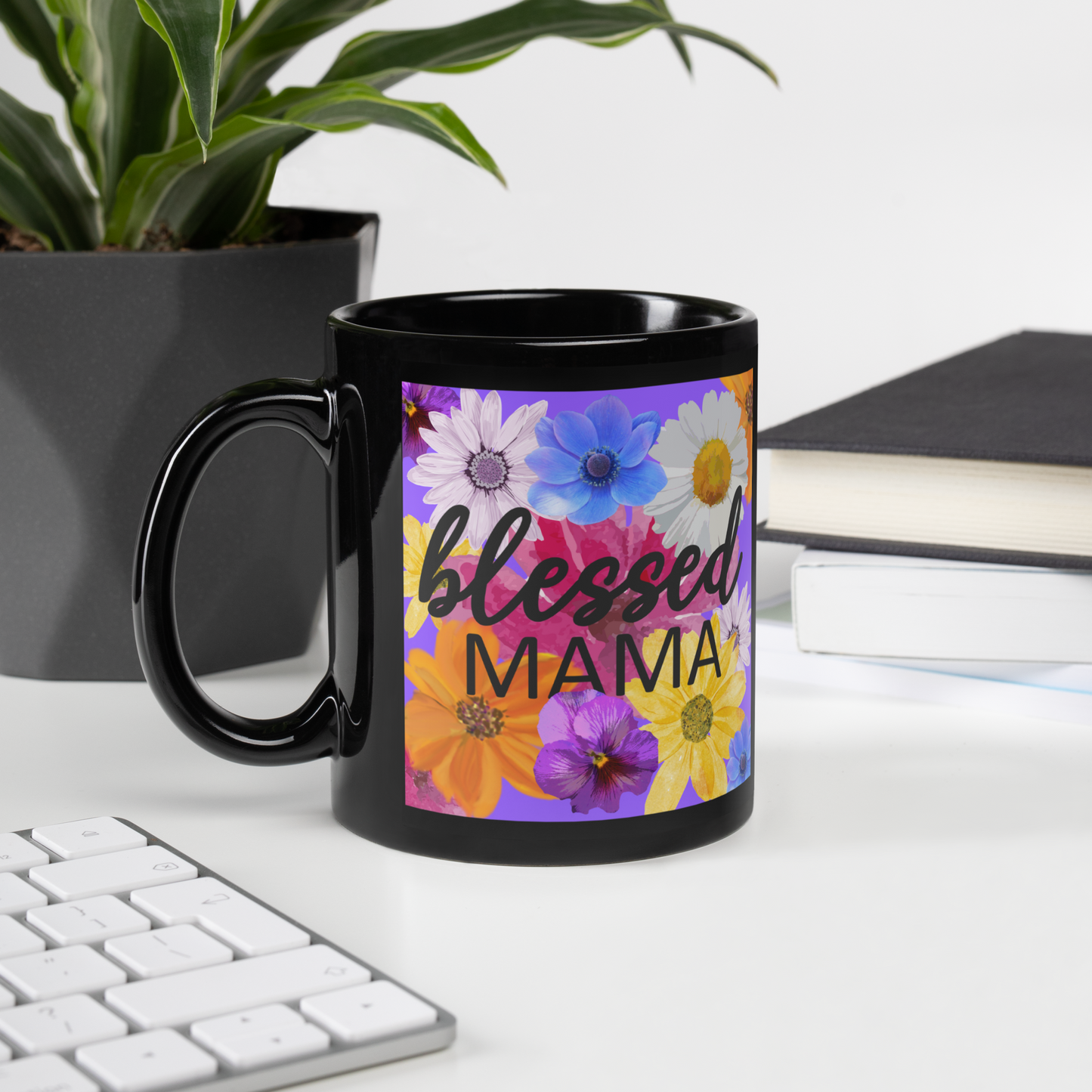 Blessed Mama Floral Mother's Day Coffee Mug Christian Mug Gift - 11oz in Black