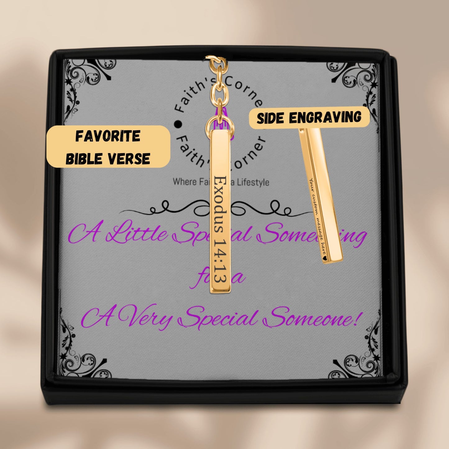 Personalized Engraved Bible Verse Vertical Bar Christian Keychain Gift