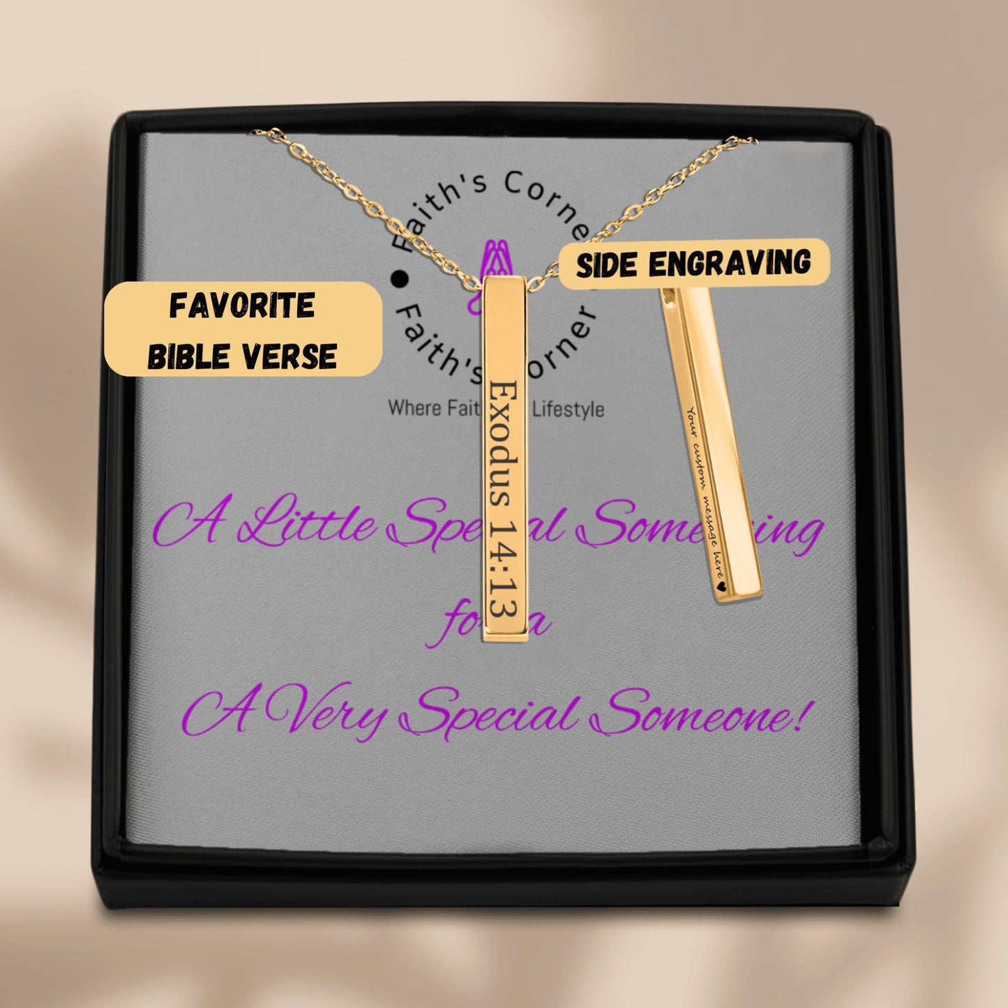 Personalized Engraved Bible Verse Vertical Bar Necklace
