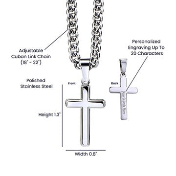 Men's Personalized Engraved Luxury Cross Christian Necklace Gift - Cuban Chain