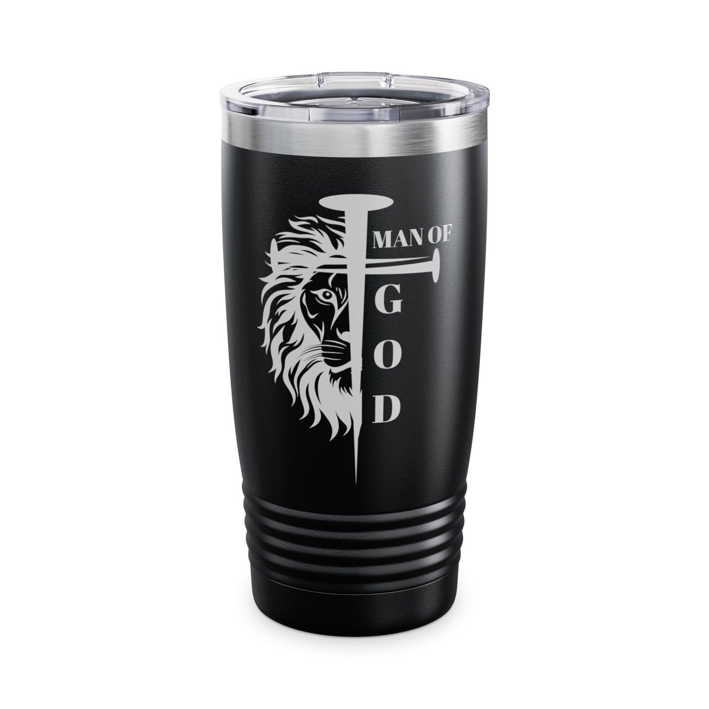 Men's Man of God Lion Cross Christian Ringneck Tumbler Travel Mug Gift, 20oz - Black/Gray