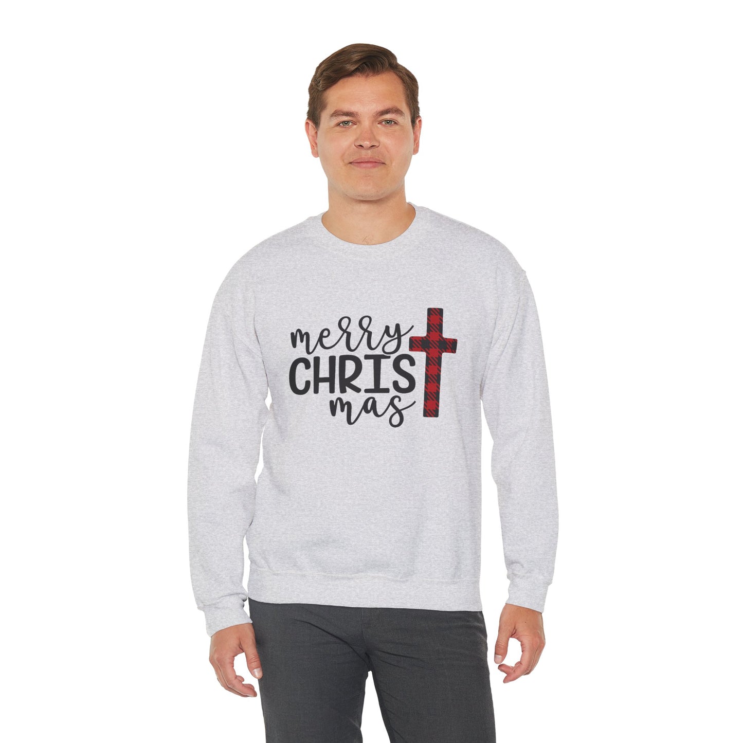Merry Christmas Plaid Cross Unisex Crewneck Sweatshirt Christmas Gift