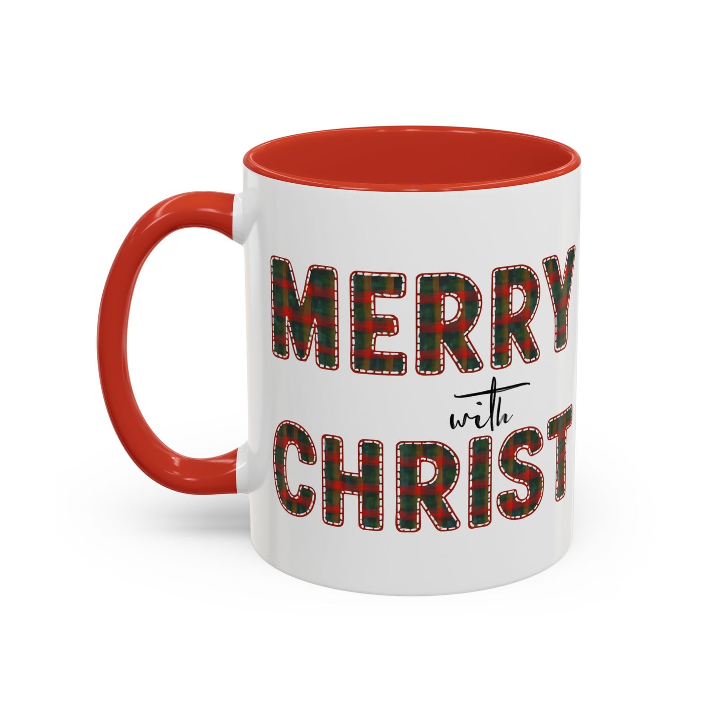 Merry with Christ Plaid Print Accent Coffee Mug Christmas Gift