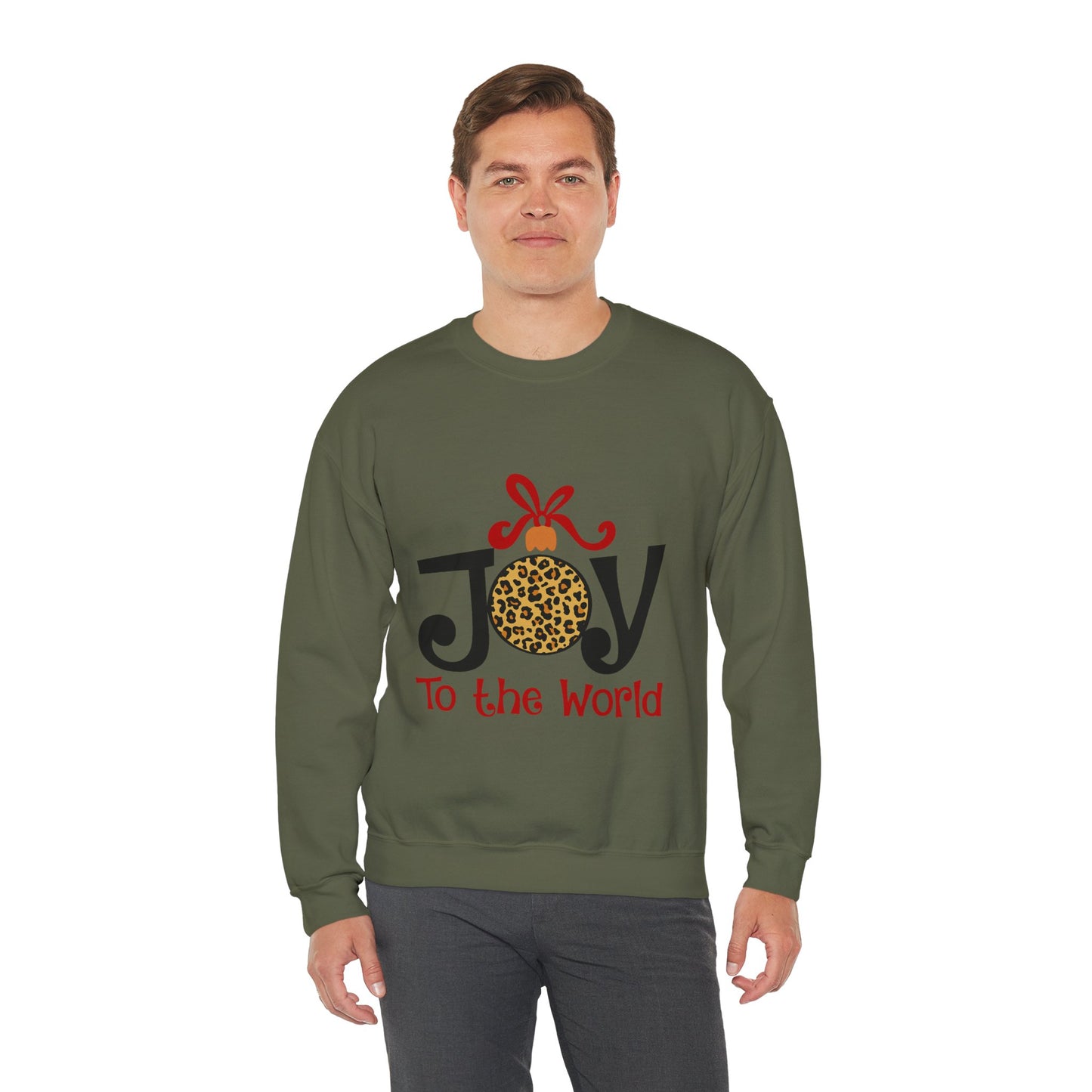 Joy to the World Leopard Print Ornament Unisex Crewneck Sweatshirt Christmas Gift