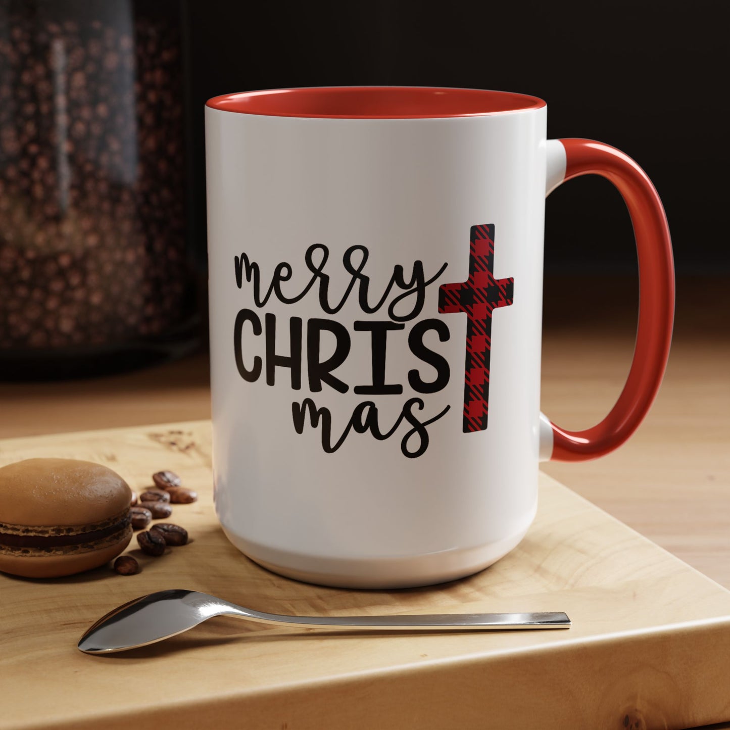 Merry Christmas Plaid Cross Accent Coffee Mug Christmas Gift