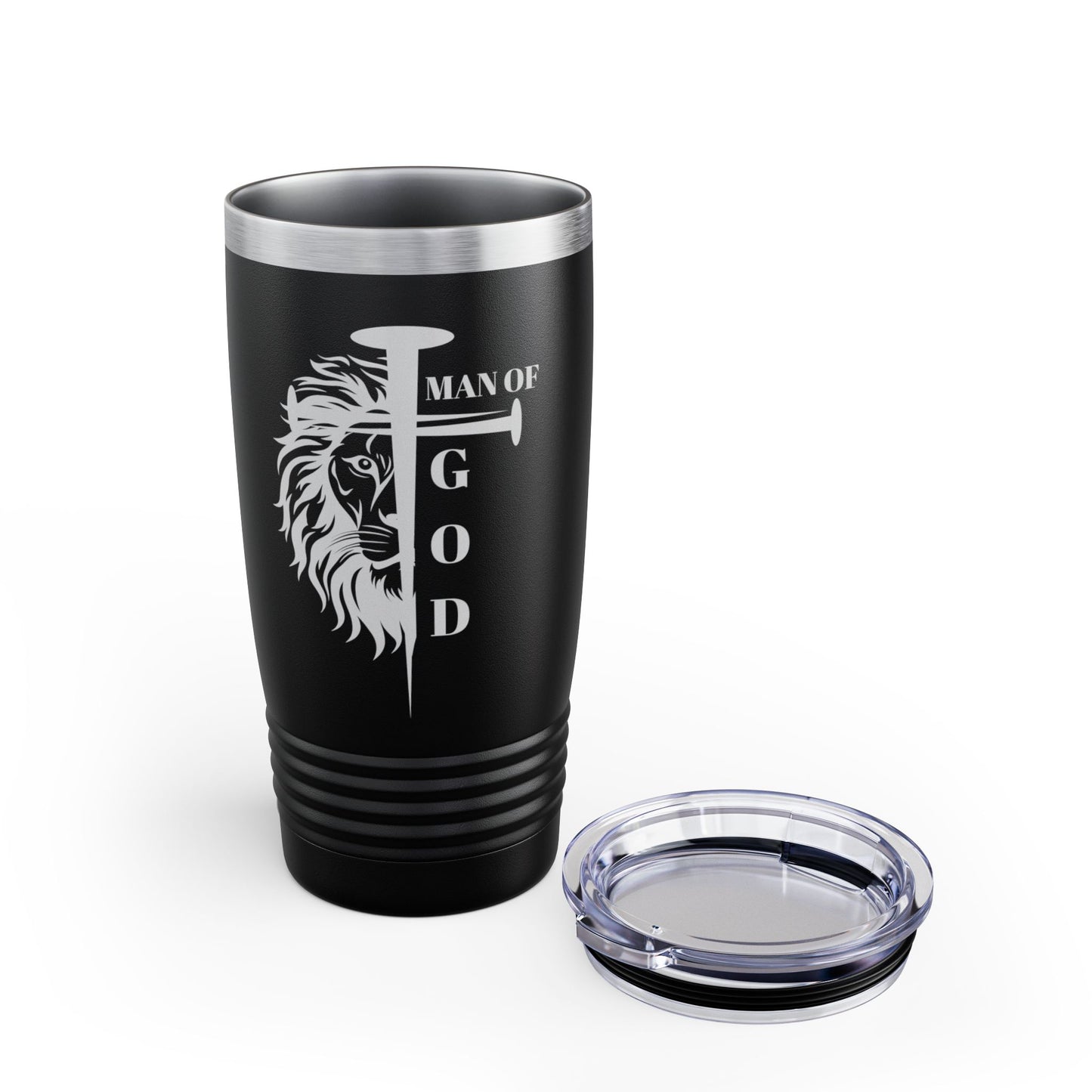 Men's Man of God Lion Cross Christian Ringneck Tumbler Travel Mug Gift, 20oz - Black/Gray