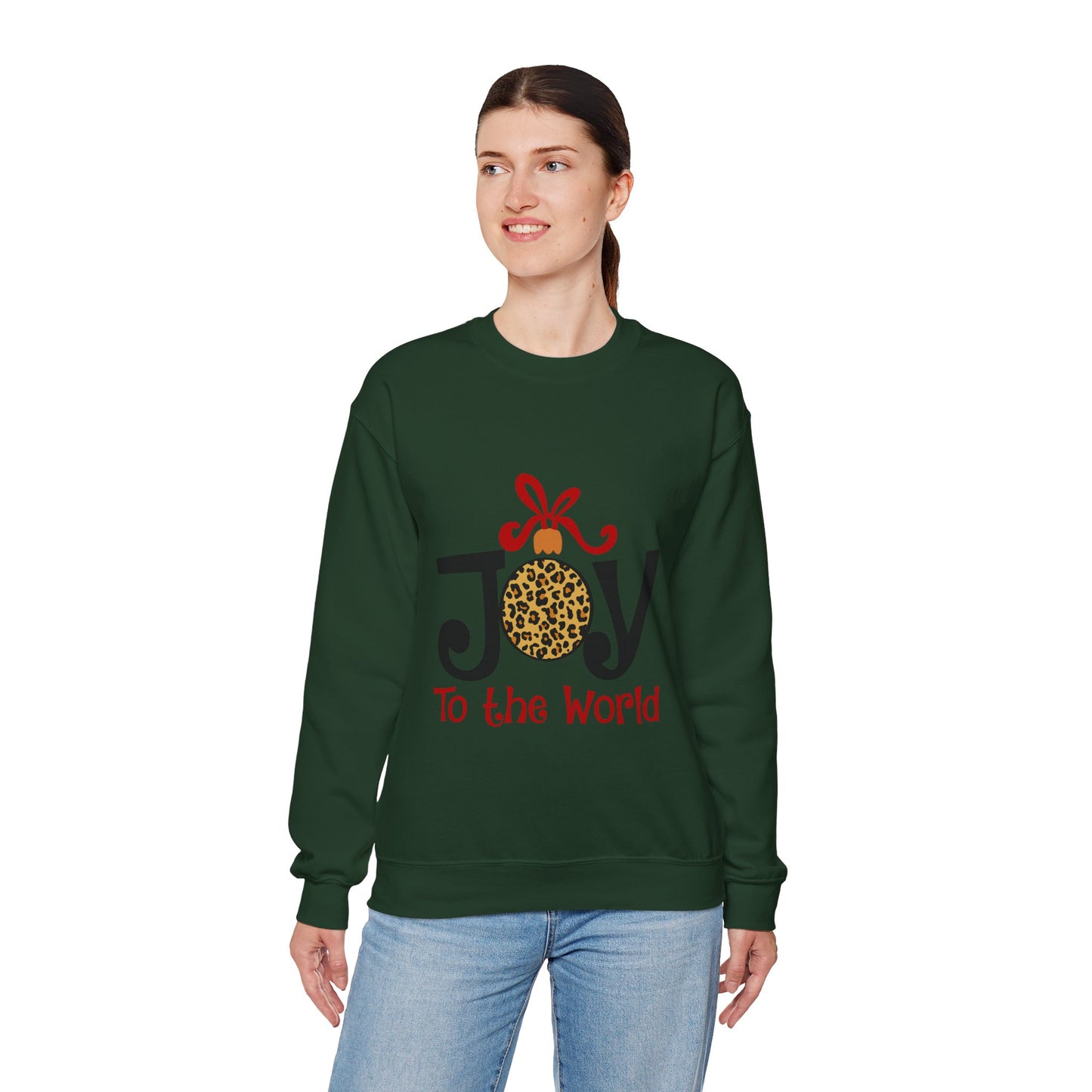 Joy to the World Leopard Print Ornament Unisex Crewneck Sweatshirt Christmas Gift