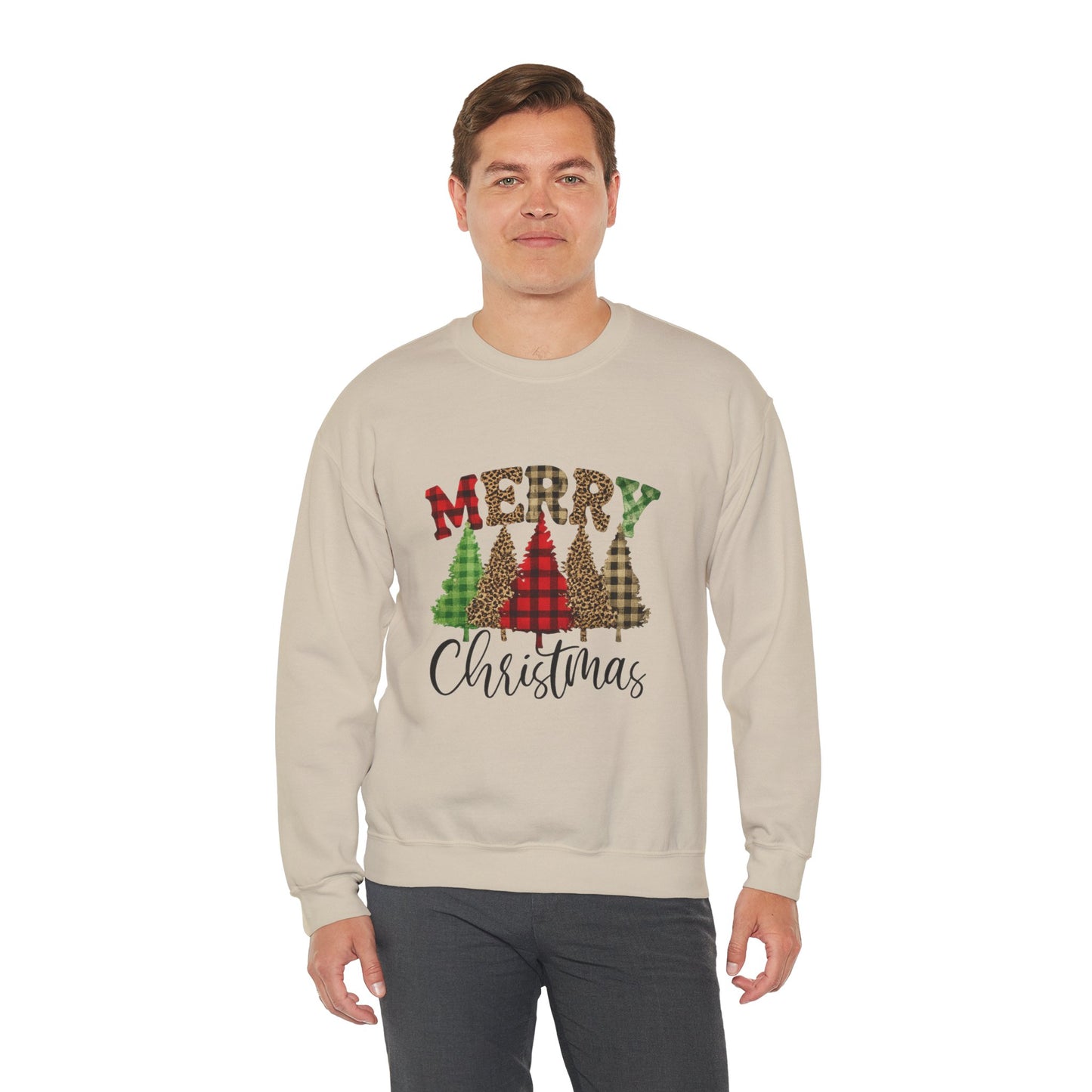 Merry Christmas Plaid Trees Unisex Crewneck Sweatshirt Christmas Gift