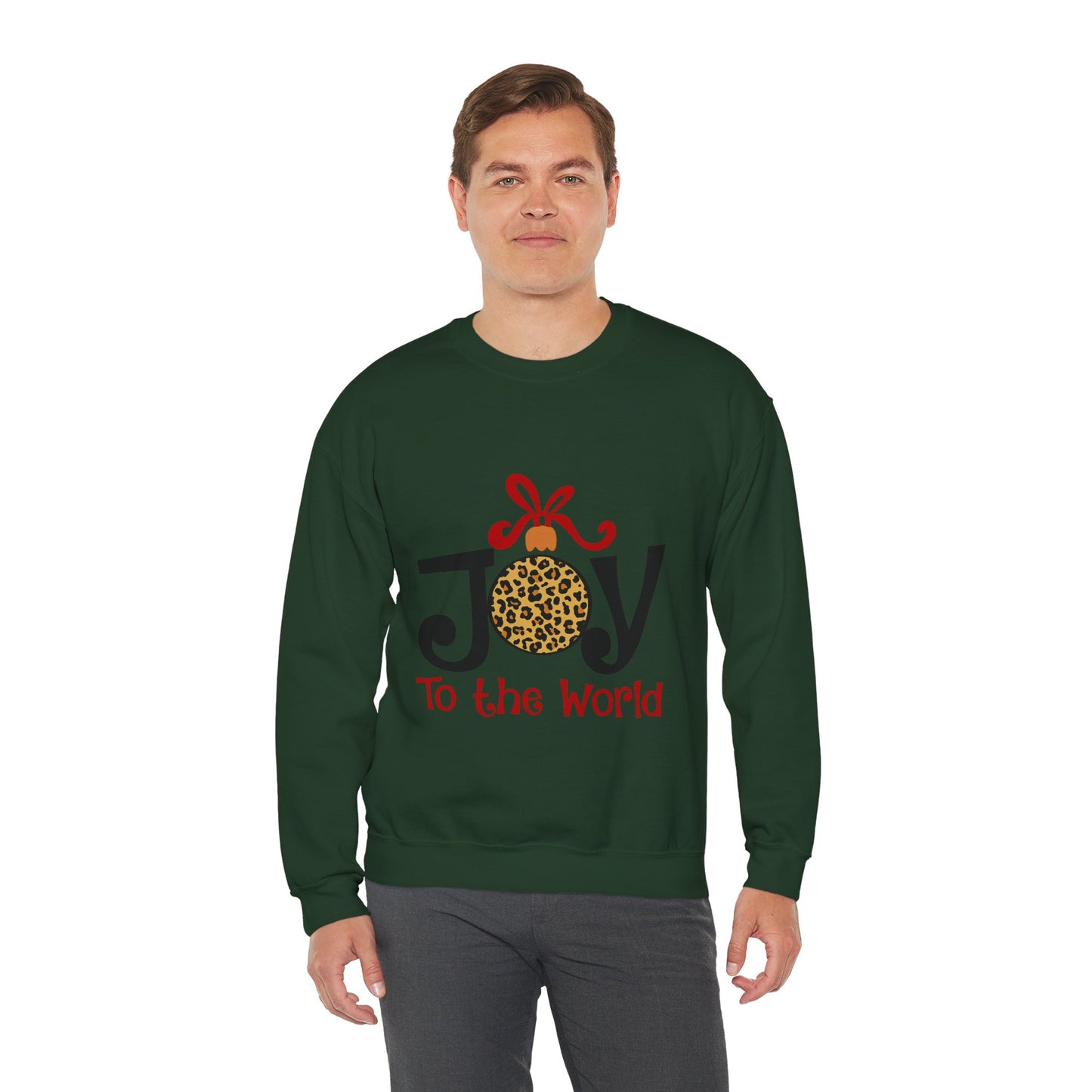 Joy to the World Leopard Print Ornament Unisex Crewneck Sweatshirt Christmas Gift